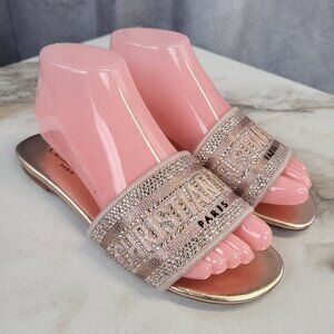 Christian Dior Paris Dway Slides Rose Gold Embroidered Jewel Studded 37
